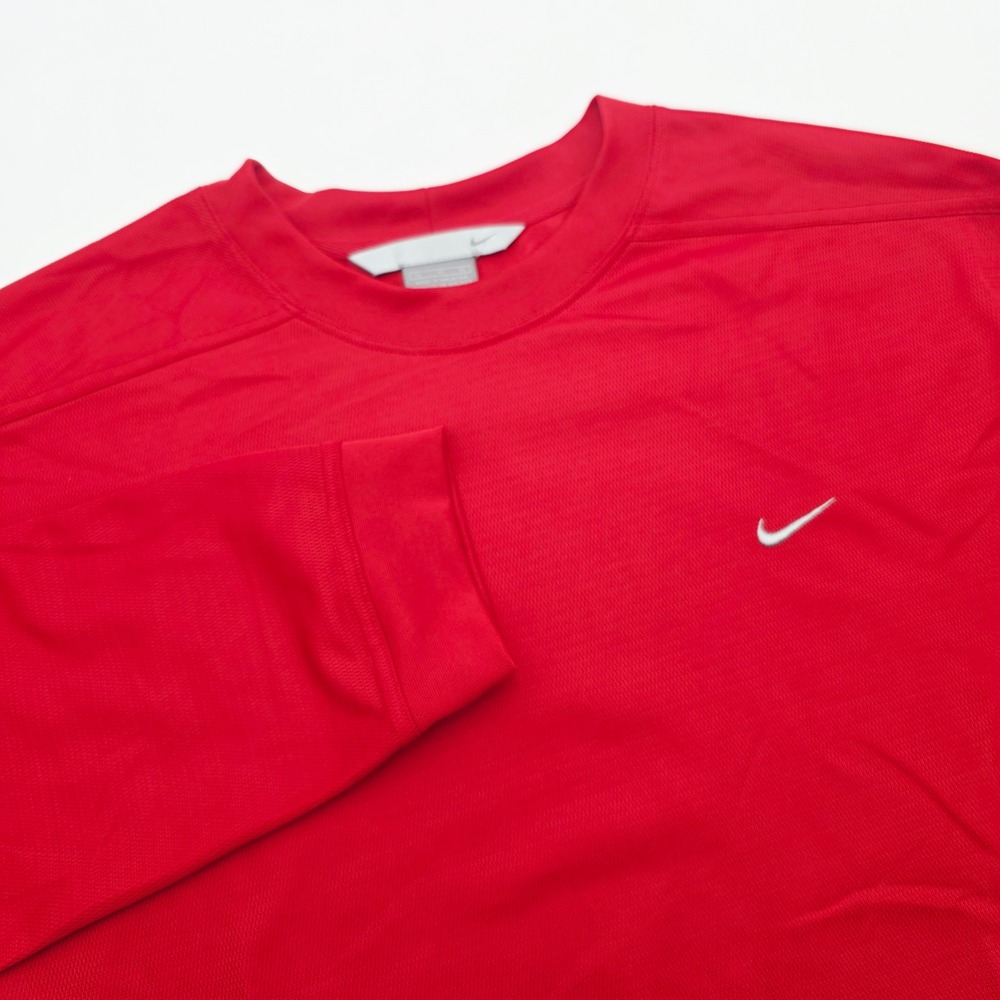 Y2K Nike Mens XL Long Sleeve Performance Shirt Red Swoosh Activewear Mesh Tee